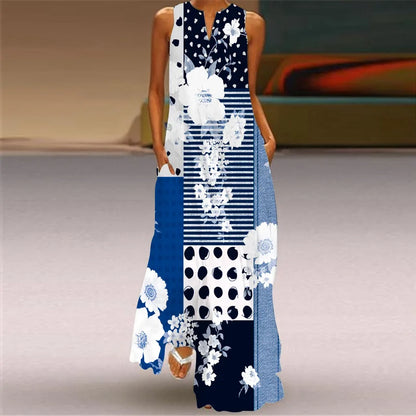 Summer Sexy Maxi Dresses Women Sleeveless V-Neck Robe Party 2025 Retro Loose Beach Vestidos Y2k  S-5XL