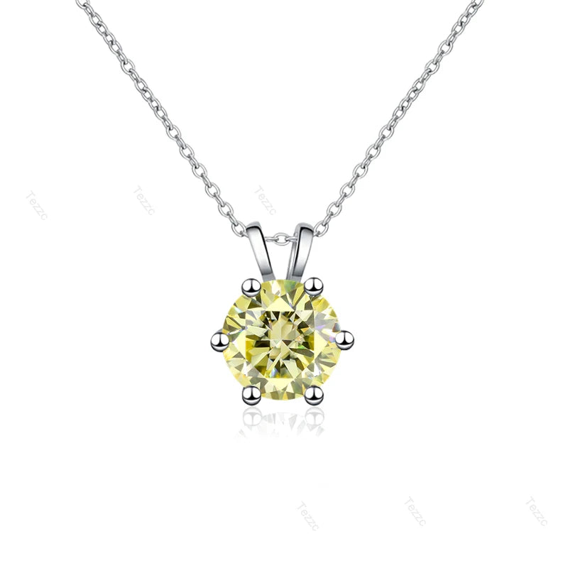 Tezzc 1CT Sparkling Luxury Moissanite Lab Diamond Pendant Necklace for Women 925 Sterling Silver High Quality Fine Jewelry