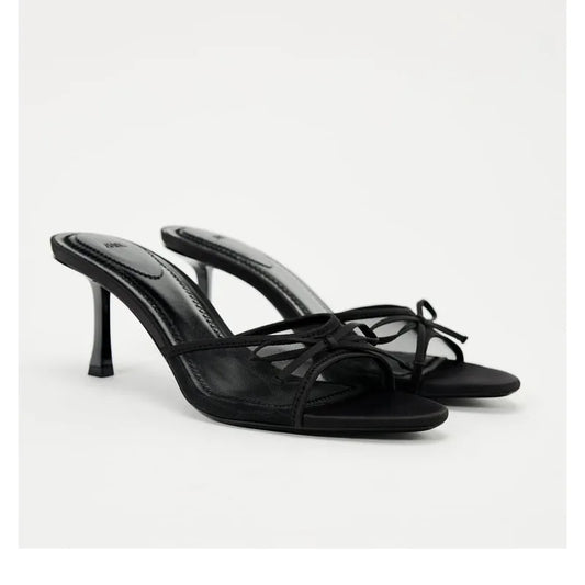 レディースヒールサンダルファッションヒールスリッパレースメッシュボウラグジュアリーサンダルZapatos De Mujer