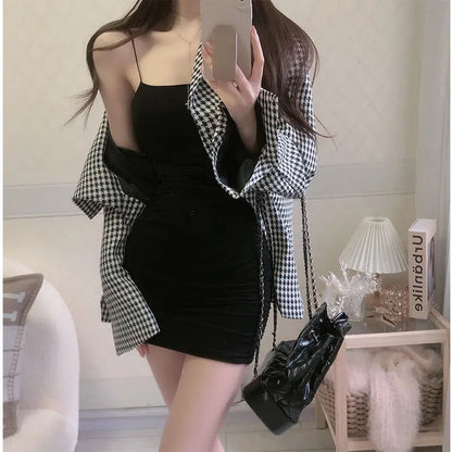 Women's Summer Solid Color Spaghetti Strap Sundress Sexy Mini Camisole Dress Bodycon Sleeveless Black for Club Party