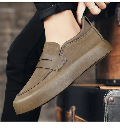 Loafers Men Shoes Leather Walking Shoes Business Non-slip Soft Bottom Work Loafers Round Flat Bottom Footwear Outdoor Sneaker