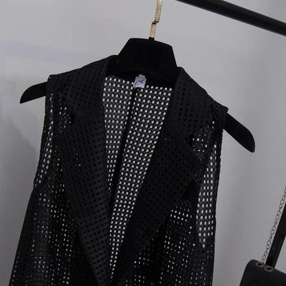 2025 Summer New V-NECKCollar Black White Suit Blazer Vest Jacket Women Style Commuter Sleeveless OL Cardigan Tank Coat