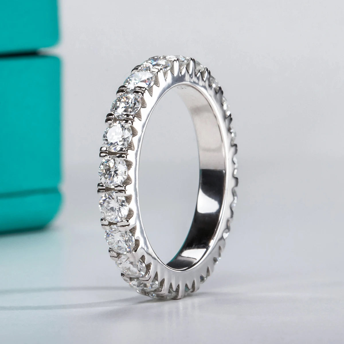 AnuJewel 3mm 2-3ct Dカラー モアサナイト ウェディングバンドリング 925スターリングシルバー エタニティバンド 婚約指輪 レディース用