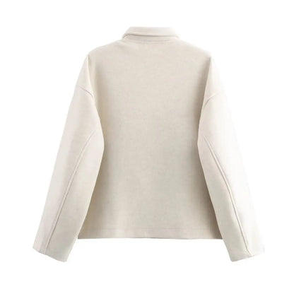 Autumn and winter fashion lapel long-sleeved zipper woolen coat 2024 European and American loose casual jacket