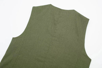 TRAFZA Women's Fashion Solid Linen Waistcoat Top V Neck Button Loose Casual Vest Summer Woman Streetwear Chic Vests Waistcoat