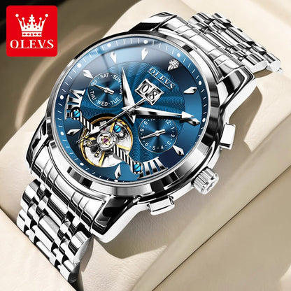 OLEVS 9965 Mechanical Watch for Men Tourbillon Dial Dual Calendar Display Luminous Automatic Mechanical Men's Watch