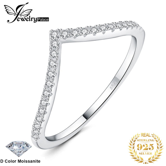JewelryPalace モアサナイト Dカラー ラウンドカット 925スターリングシルバー V字型 重ね付け可能 ウェディングリング レディース イエロー ローズゴールドメッキ