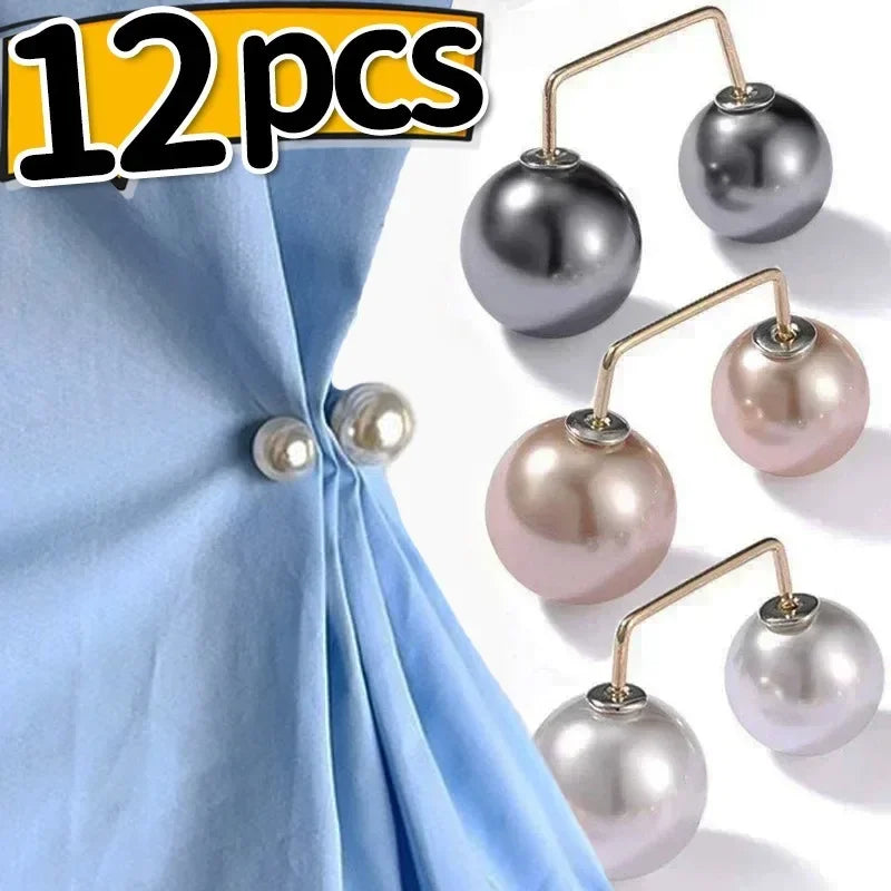 1/12Pcs Pearl Non-slip Safety Pins Dress Brooch Decoration Dress Waist Fastening Pins Collar Adjustment Scarf Buckle Jewelry