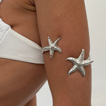 Women's European and American Fashion Gold Color Starfish Arm Chain Bracelet Summer Beach Travel Banquet Party Dress Up Gift