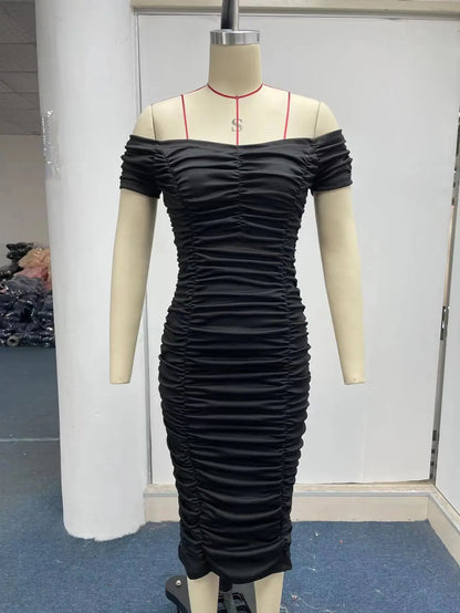 夏の新作無地ノースリーブコンデンスドレスレディースロングスカートエレガントな気質女性Vestidosワンショルダープリーツドレス