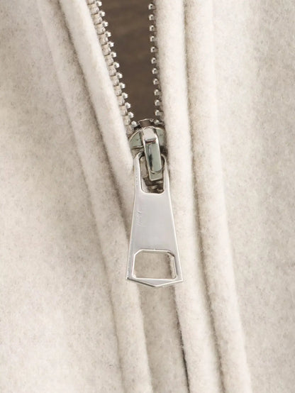 Autumn and winter fashion lapel long-sleeved zipper woolen coat 2024 European and American loose casual jacket