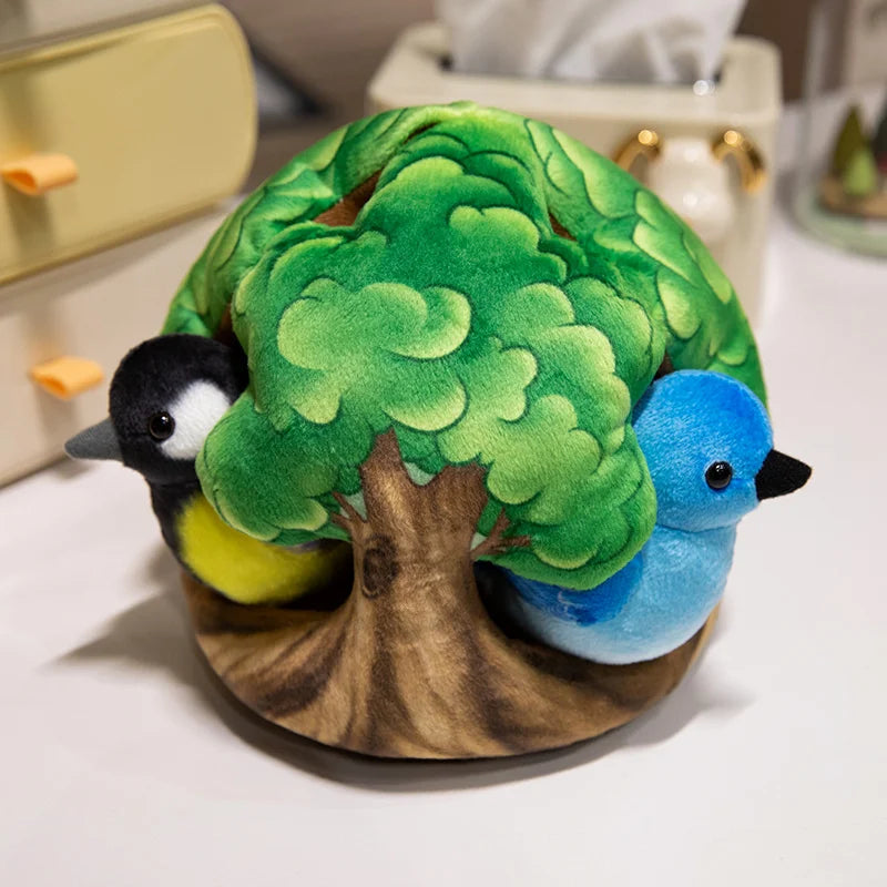 クリエイティブなぬいぐるみツリーハウスと鳥の人形のおもちゃシミュレーション切り株ぬいぐるみかわいい動物人形ホームオフィスの装飾女の子への面白いギフト