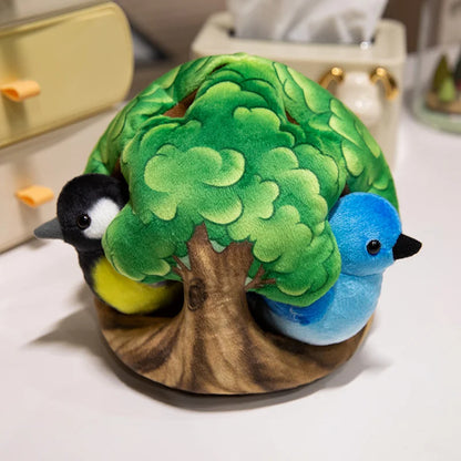 クリエイティブなぬいぐるみツリーハウスと鳥の人形のおもちゃシミュレーション切り株ぬいぐるみかわいい動物人形ホームオフィスの装飾女の子への面白いギフト
