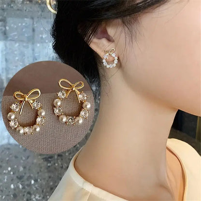 925 Silver Needle Hollow Crystal Swan Earrings For Women Korean Jewelry 2025 Trending New Luxury Animal Pearl Stud Earrings Gift