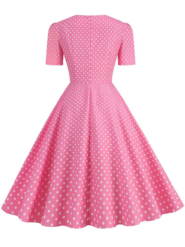 Green Plaid Swing Party Dresses Women Elegant Vintage Square Collar Short Sleeve Casual Summer Dress