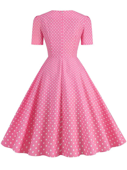 Green Plaid Swing Party Dresses Women Elegant Vintage Square Collar Short Sleeve Casual Summer Dress