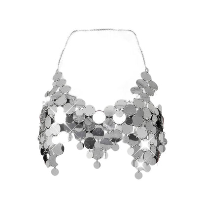 Y2K Women's Sexy Fitted Cami Top Silver Sleeveless Halter Neck Sequins Crop Tops Going Out Tops for Party