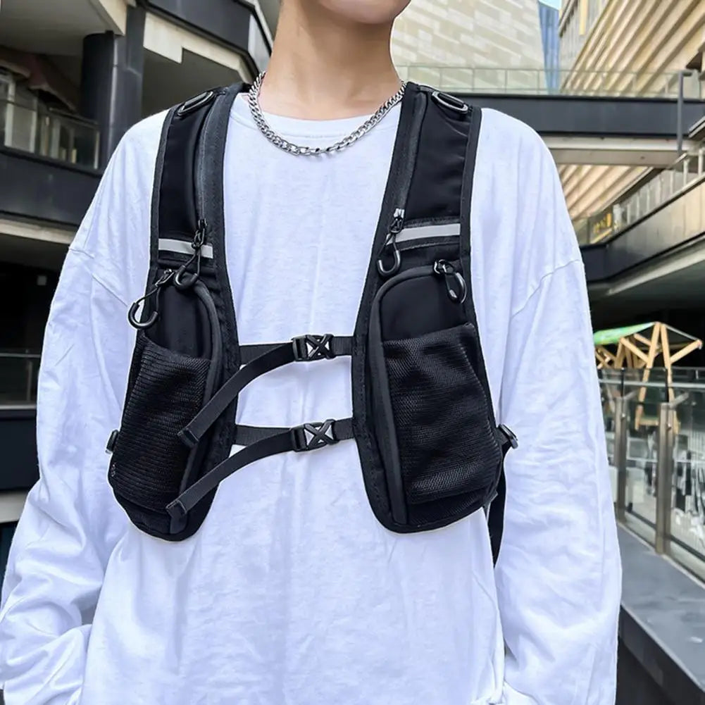 Multi-pocket Chest Bag European American Style Men Chest Bag Reflective Strip Street Culture Inspired Bag Men Safety Vest
