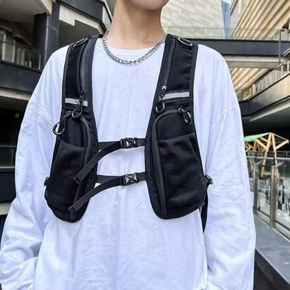 Multi-pocket Chest Bag European American Style Men Chest Bag Reflective Strip Street Culture Inspired Bag Men Safety Vest