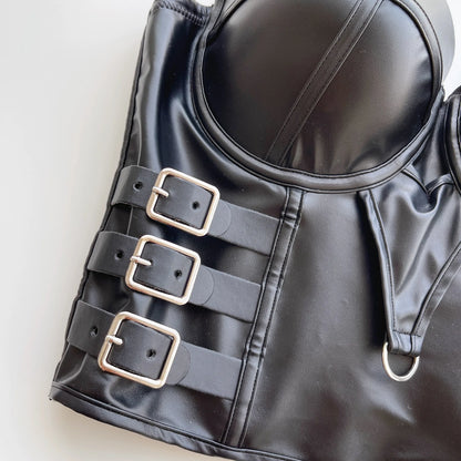 SINGREINY Sexy Cool Girl PU Leather Camis 2025 Fashion Black Backless Straps Tank Women American Retro Clubwear Slim Crop Tops