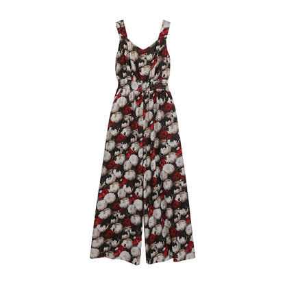 Summer Print Tencel Jumpsuits Women's Clothing Tank Spaghetti Strap+Wide-Leg Pants Draped Full Length Y2K DABUWAWA DM2BJP005