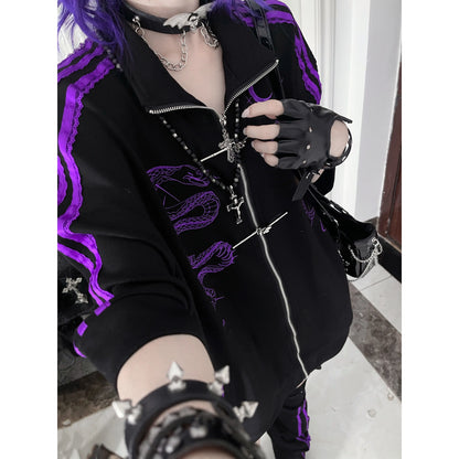 ストリートウェア パンク パーカー コート レディース 服 プリント ジッパー 半袖 スウェットシャツ カジュアル ファッション 夏 オーバーサイズ パーカー Y2K トップス