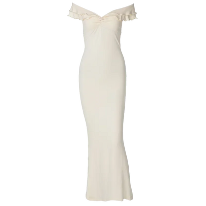 2024 Fall Solid Slash Neck Ruffles Sexy Bodycon Elegant Maxi Prom Dress Women Y2K Outfits Evening Party Birthday