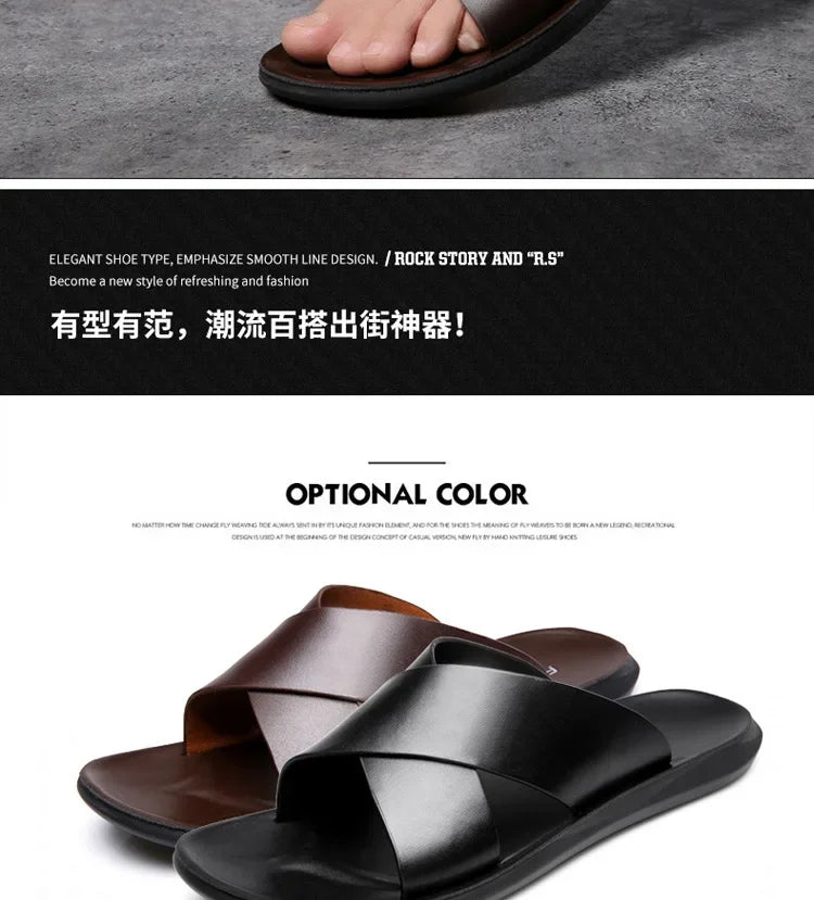 Sandals for Men Slippers Genuine Leather Luxury Brand Fashion  Men Flats Casual Non-slip Beach Sandalia Zapatos Hombre 2024