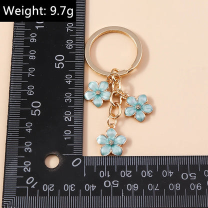 Cute Enamel Keychain Colorful Sakura Flower Key Ring Sweet Key Chains for Women Girls Handbag Accessories DIY Jewelry Gifts