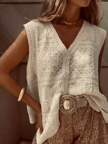 Vintage Cotton Sleeveless Crochet Vests Jackets For Women Tank Tops Summer Loose Boho Beach Cover Up Casual Women's Blusas