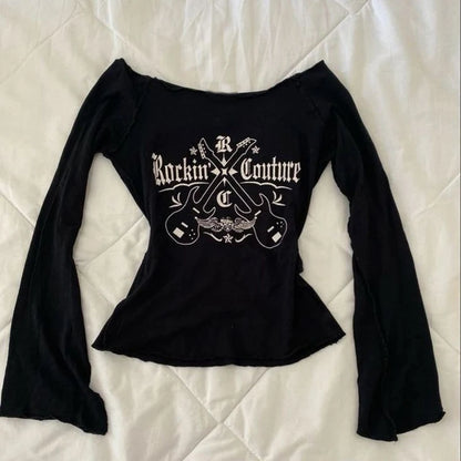 Women's Hip hop 90s Vintage Punk T-Shirt autumn Streetwear Sexy Short Sleeve Gothic Slim Crop Top Hotgirl Casual Femme Tee y2k