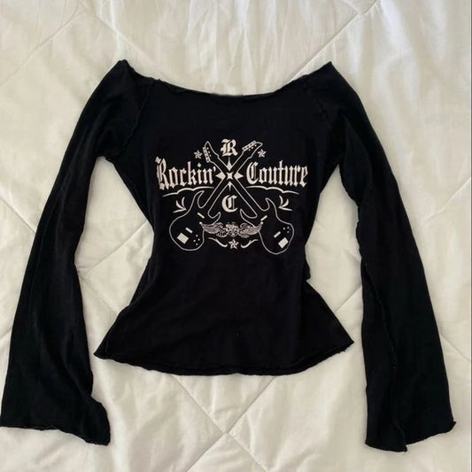 Women's Hip hop 90s Vintage Punk T-Shirt autumn Streetwear Sexy Short Sleeve Gothic Slim Crop Top Hotgirl Casual Femme Tee y2k
