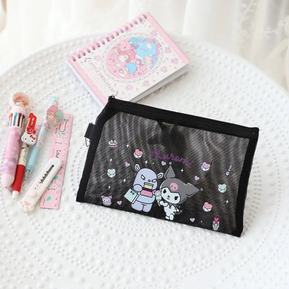 Kawaii Hello Kitty Stationery Bag Cute Cartoon Mesh Storage Bag Transparent Desktop Decoration Student Supplies Gift Wholesale