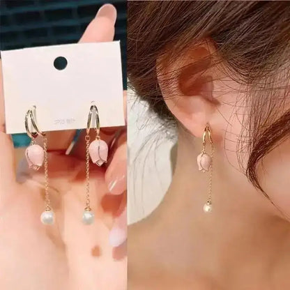 925 Silver Needle Korean Fashion Tassel Pearl Earrings For Women Jewelry 2025 Trending New Vintage Women's Pearl Drop Earrings