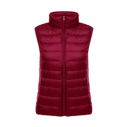 White Stand Collar Women's Sleeveless Down Vest Coat Winter Thin Slim Business Vests White Blue Black Red Women Waistcoat 3XL