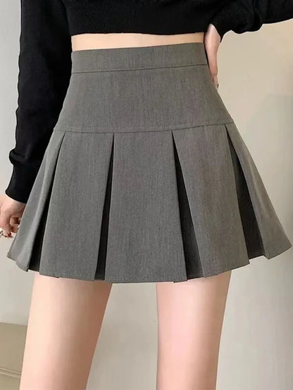 ヴィンテージグレー プリーツスカート レディース かわいい ハイウエスト ミニスカート 韓国ファッション 学生服 原宿ストリート 春コーデ