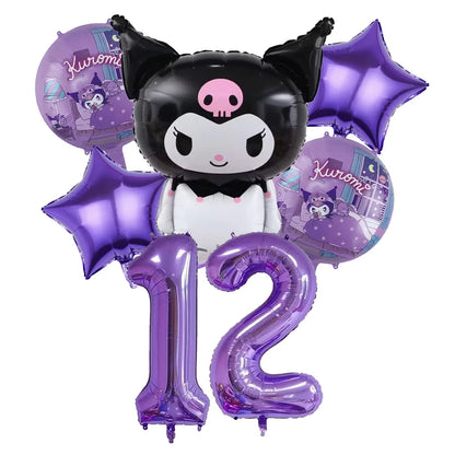 Kuromi Theme Birthday Party Decoration Kid Shower Sanrio Girl Tableware Supplies Tablecloth Number Balloon Cake Topper Gift