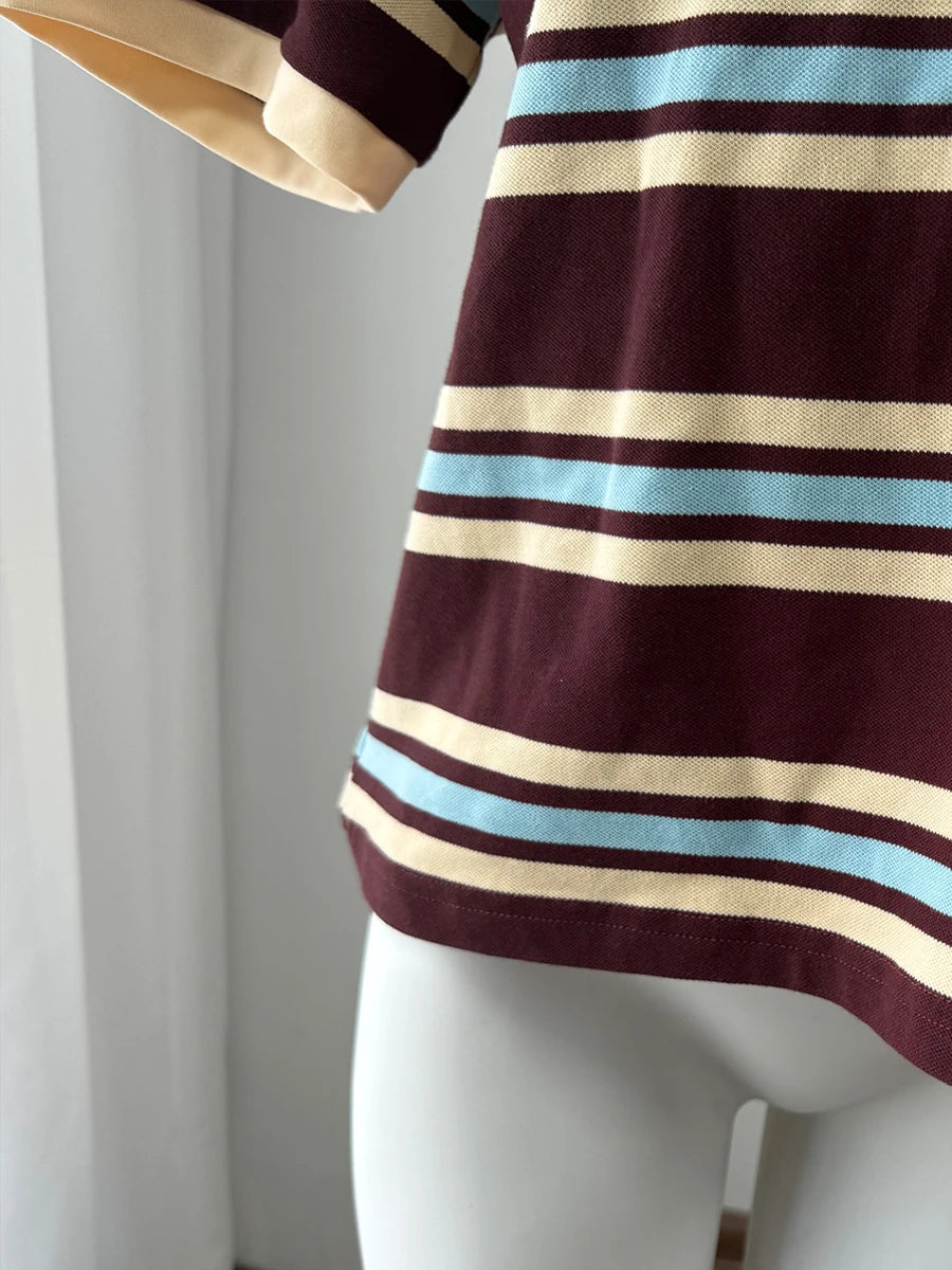 Hirsionsan Polo Neck T Shirt Women Soft Chic Tees 95% Cotton Jumper Clothes Loose Casual Pullover 2025 Summer New Crop Tops