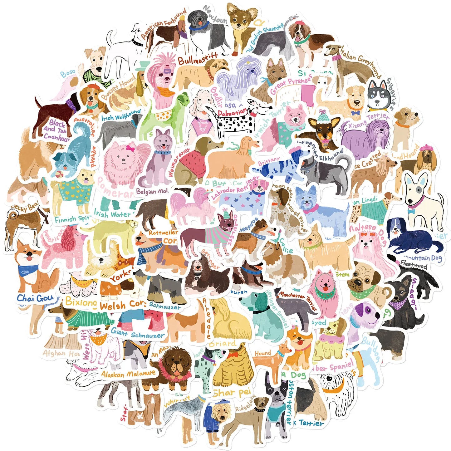 100PCS Cartoon Cute Dog Series Creative Stickers Decorative Luggage Skateboarding Animal Graffiti Toy Stickers