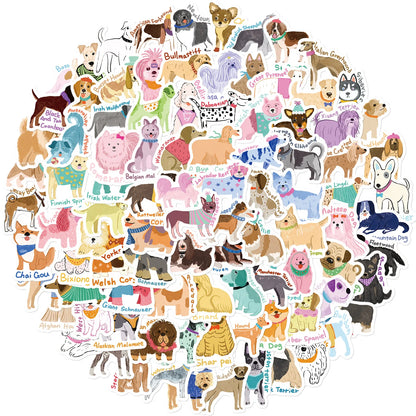 100PCS Cartoon Cute Dog Series Creative Stickers Decorative Luggage Skateboarding Animal Graffiti Toy Stickers