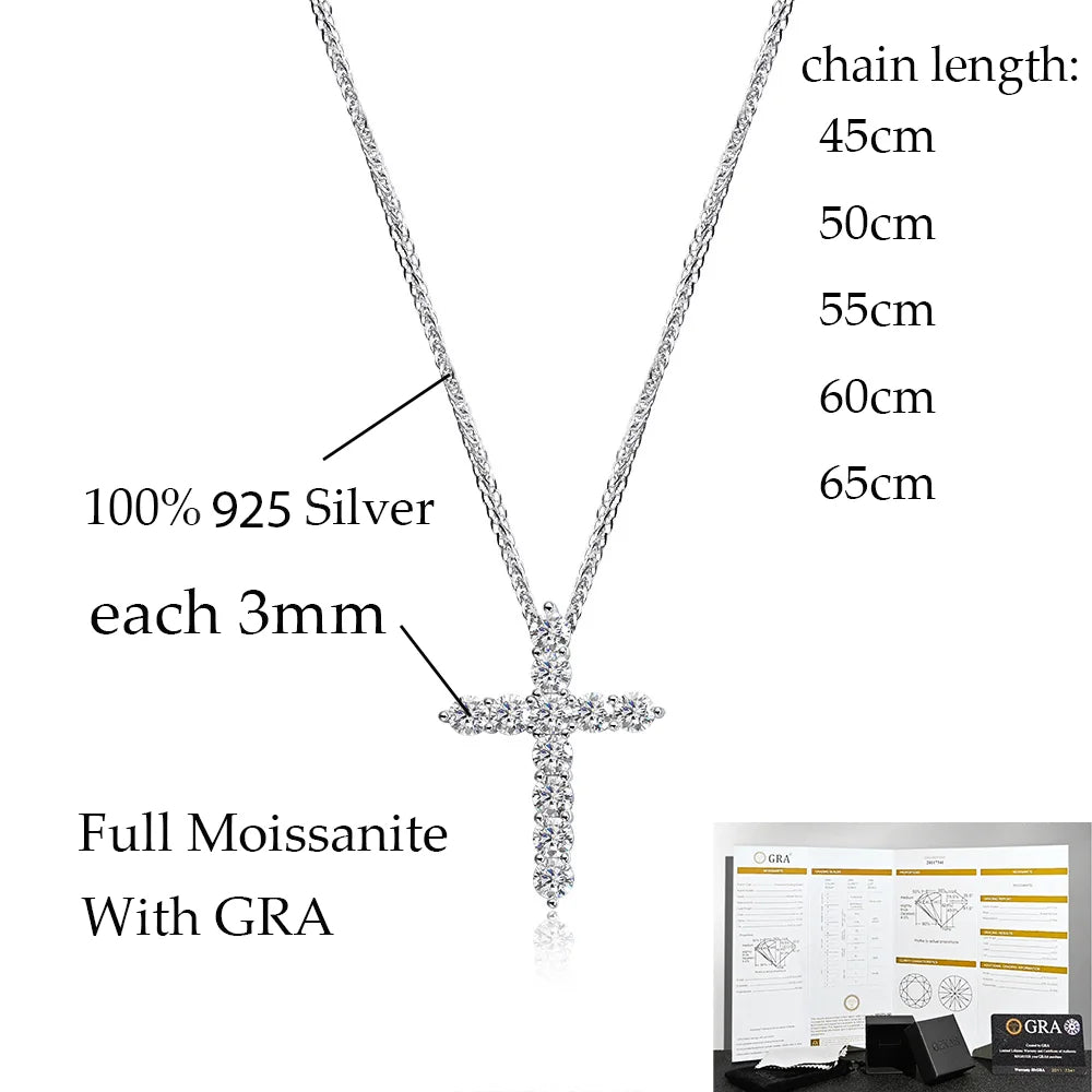 OEVAS 2.5-5MM Moissanite Cross Pendant Necklace S925 Silver Lab Diamond For Man Women Couple necklace Party Fine Jewelry
