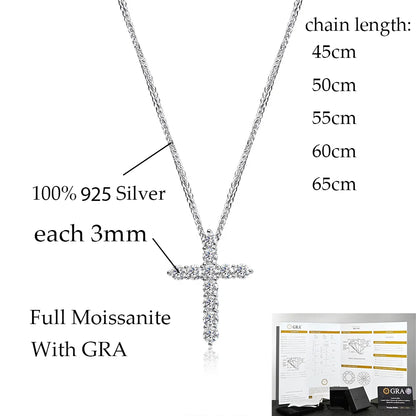 OEVAS 2.5-5MM Moissanite Cross Pendant Necklace S925 Silver Lab Diamond For Man Women Couple necklace Party Fine Jewelry