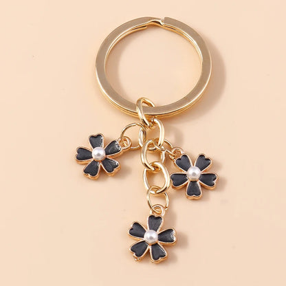 Cute Enamel Keychain Colorful Sakura Flower Key Ring Sweet Key Chains for Women Girls Handbag Accessories DIY Jewelry Gifts
