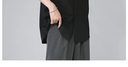 Men's Ice Silk Short Sleeve Shirt Casual Loose Fit Korean Style Trendy Black Shirt For Summer Thin Sleeve Casual