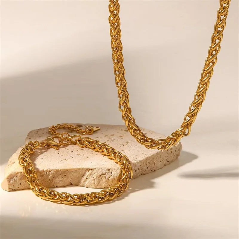 EILIECK 316L Stainless Steel Chains Neckalces Bracelet Jewelry Set For Women Gold Color Metal 18 K Plated Collar Bijoux Gift
