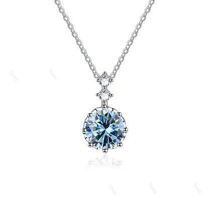 Tezzc 1ct 6.5mm Moissanite Necklace for Women Classic 925 Sterling Silver Sparkling Lab Diamond Pendant Wedding Jewelry