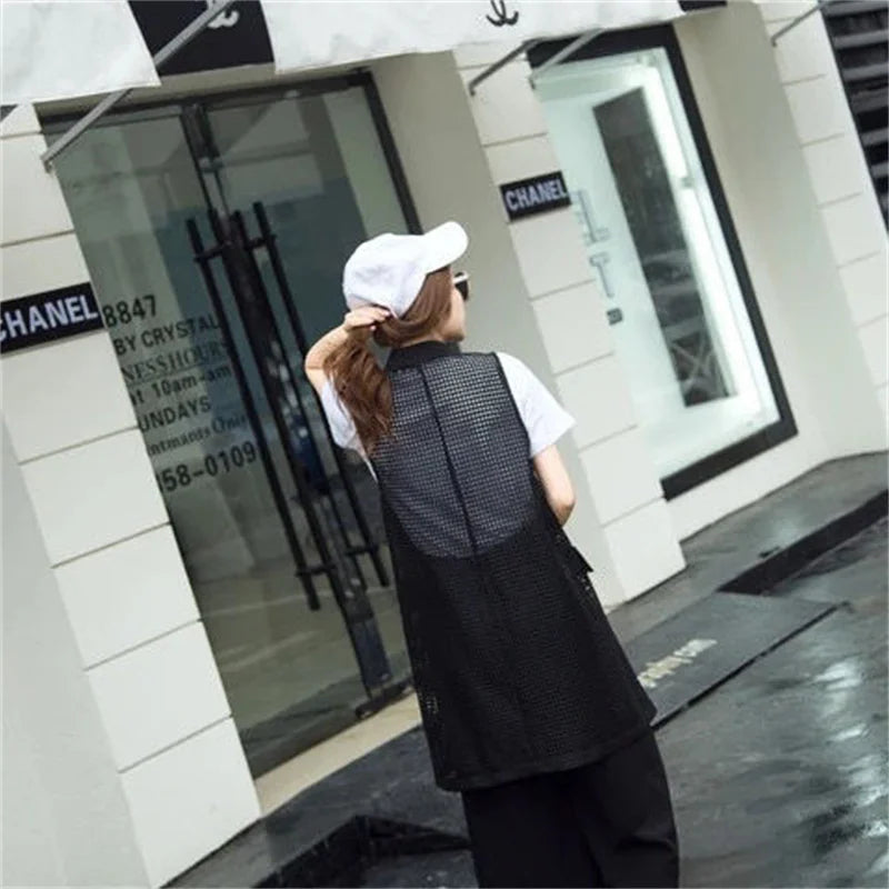 2025 Summer New V-NECKCollar Black White Suit Blazer Vest Jacket Women Style Commuter Sleeveless OL Cardigan Tank Coat