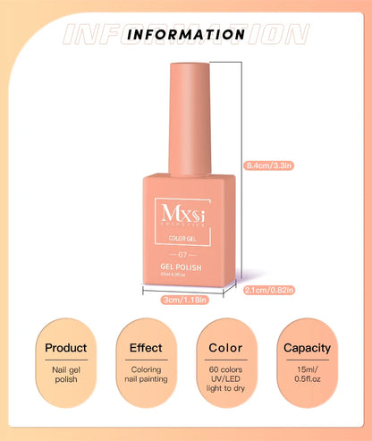 Mxsi 15ml ジェルネイルポリッシュ ネオンブラウン ロイヤルブルー レッドグリーン パスタルヌード ネイルアートワニス ジェルラッカー トップコート UVジェルネイル 未セット