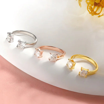Smyoue 1CTTW 4.5mm プリンセスカット認定モアサナイトリング レディース 調節可能 100% 925スターリングシルバー 結婚式 パーティー バンド ギフト