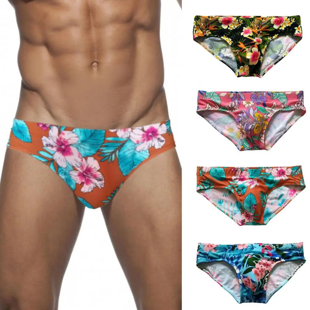 Sexy Floral Print Swimwear Men Beach Shorts Board Surfing Shorts Swimming Trunks Push Up Pad Men Swimsuits Sunga Bathing Suits